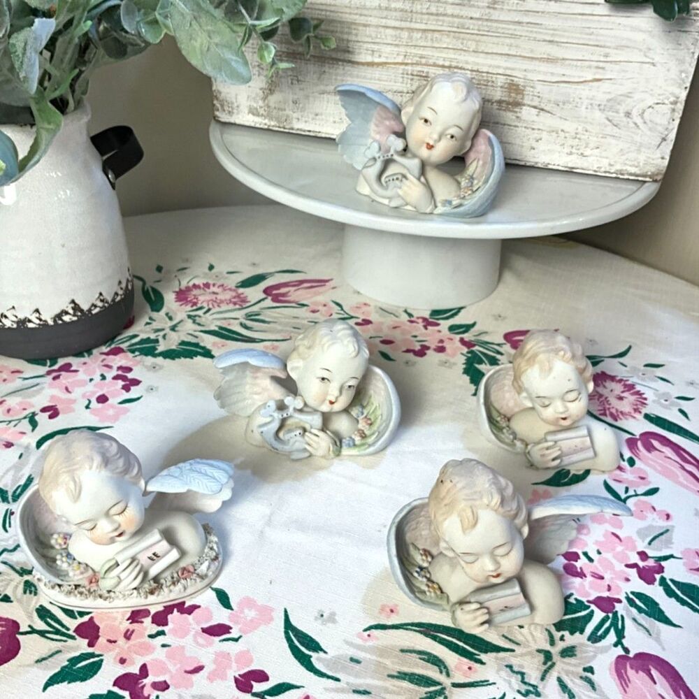 Vintage porcelain angel figurines 5 angels Lamore China & Lefton Occupied Japan